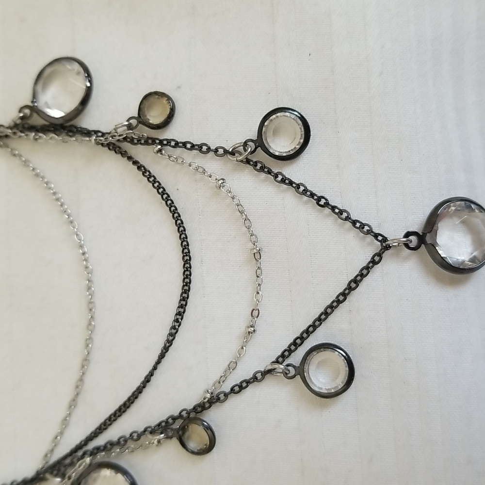 Express Silver Black Rhinestone Multi Strand Neck… - image 3